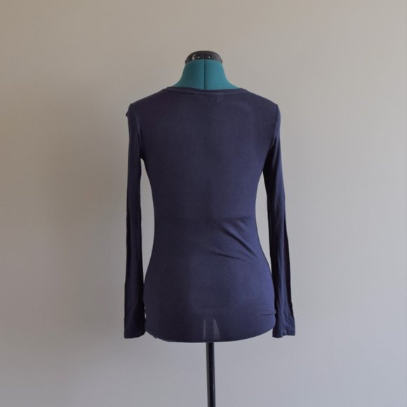 Long Sleeve Tight Bodycon Navy Blue Shirt Top - Picture 4 of 6